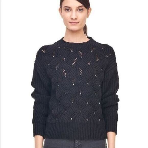 Rebecca Taylor Sweaters - Rebecca Taylor Black Embellished Wool Blend Crewneck Sweater Pullover Beaded XS